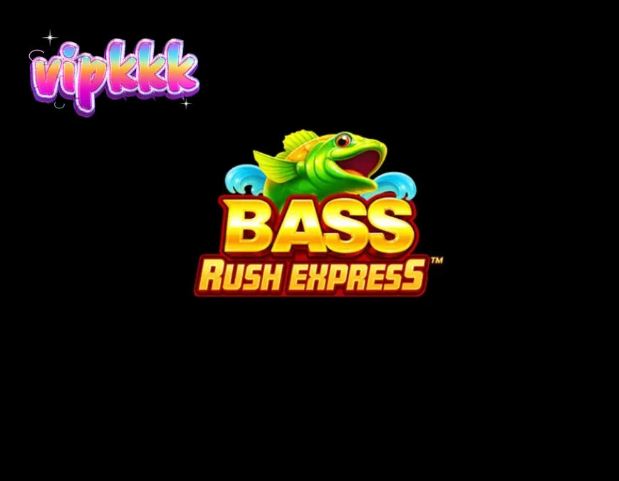 Interface do jogo Bass Rush Express com pescador e símbolos de peixes